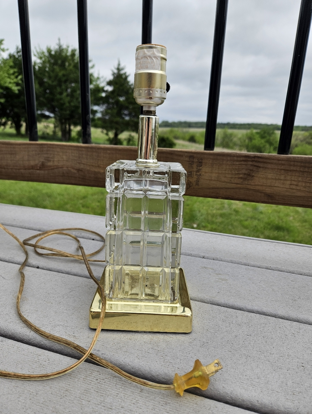 Clear Glass Grid Table Lamp with Gold Base - Home Accents